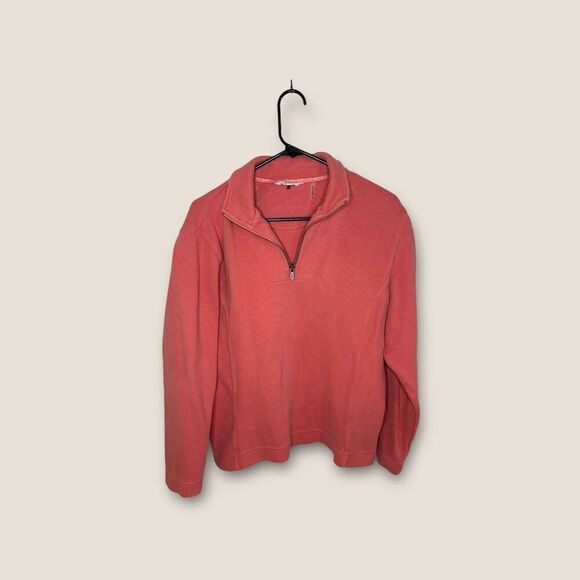 Tommy Bahama Pullover 1/4 Zip Sweater Top Salmon Embroidered Coastal Size Medium - Picture 1 of 8